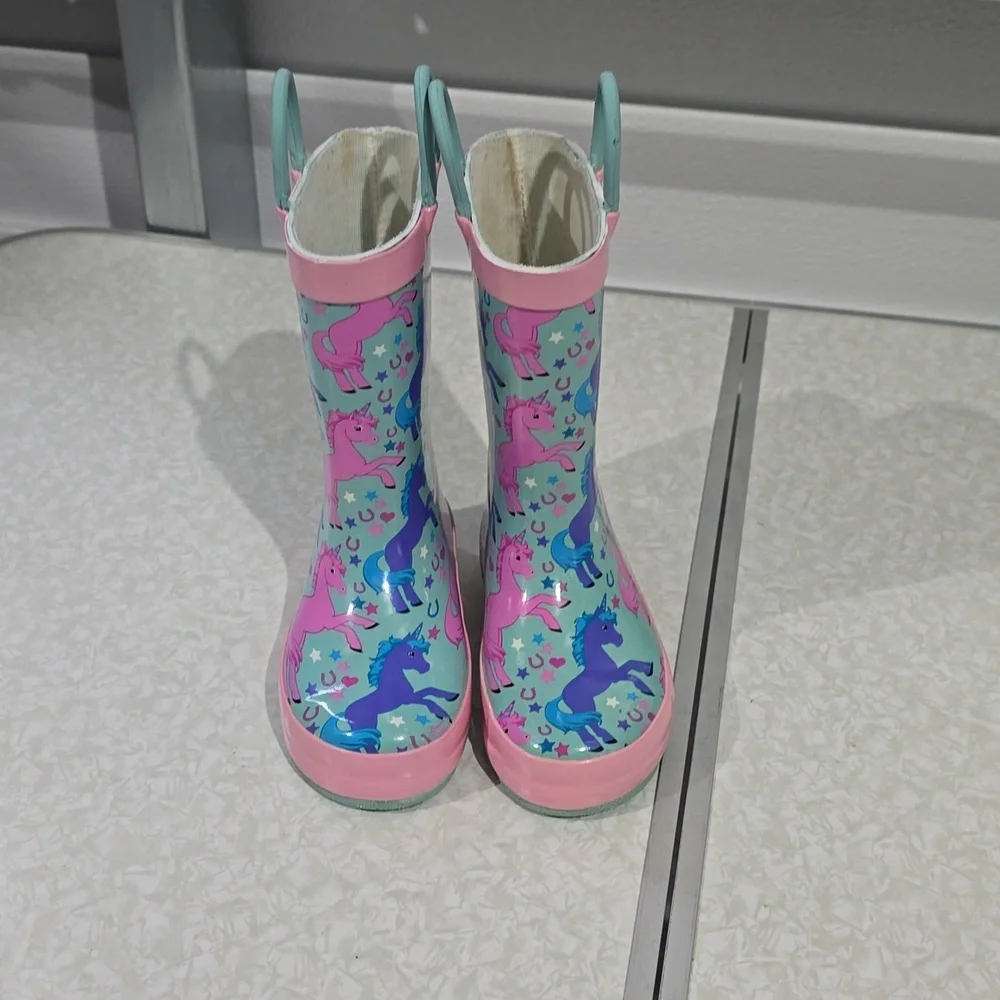 Girl’s Western‎ Chief Lucky Unicorn turquoise Rain Boots Size 7/8